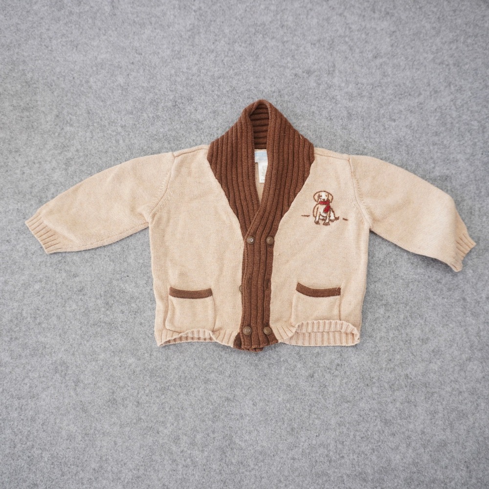 Janie and Jack Layette Tan Brown Puppy Shawl Collar Cardigan Sweater 3-6 Months